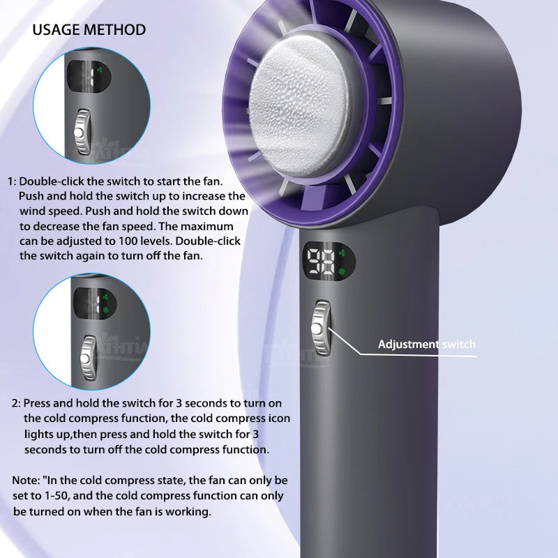 Portable Handheld Turbo Fan - 3000mAh Battery & Adjustable Speeds