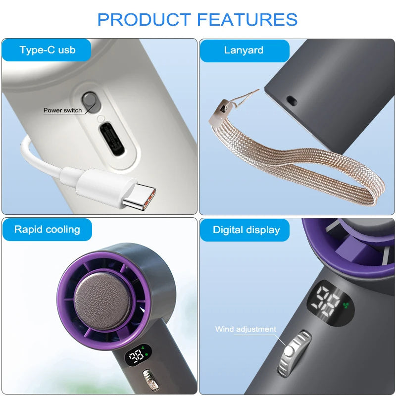 Portable Handheld Turbo Fan - 3000mAh Battery & Adjustable Speeds